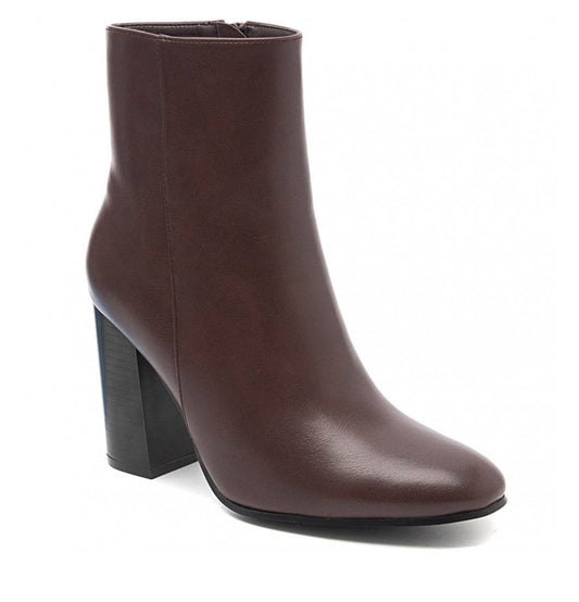 Bottines en cuir marron à talon carré - Shaya Boutique