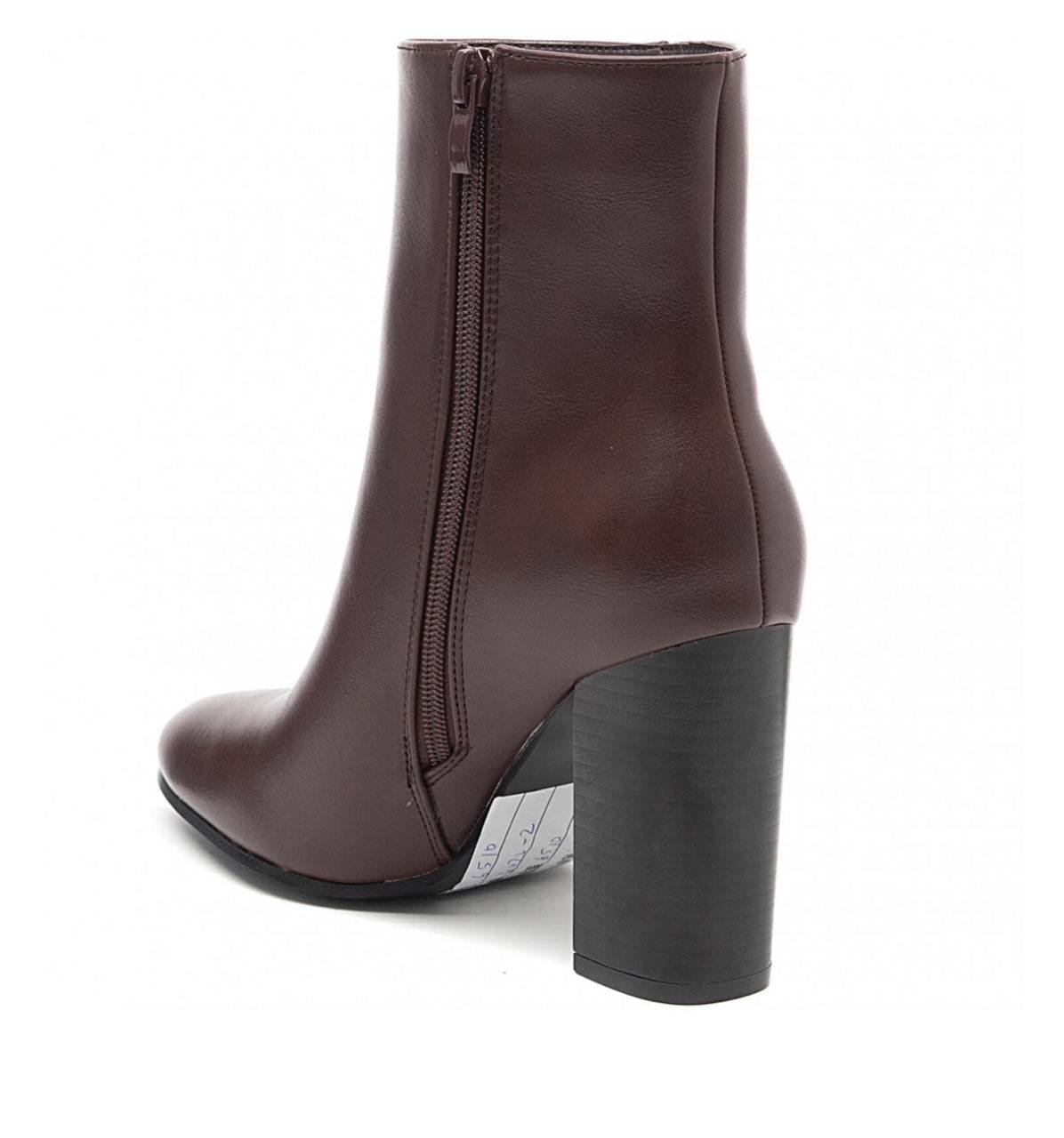 Bottines en cuir marron à talon carré - Shaya Boutique